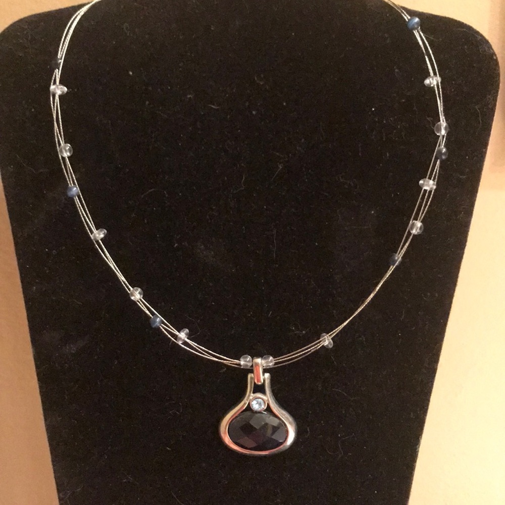 Silver wire, Black/aqua stone Lia Sophia necklace